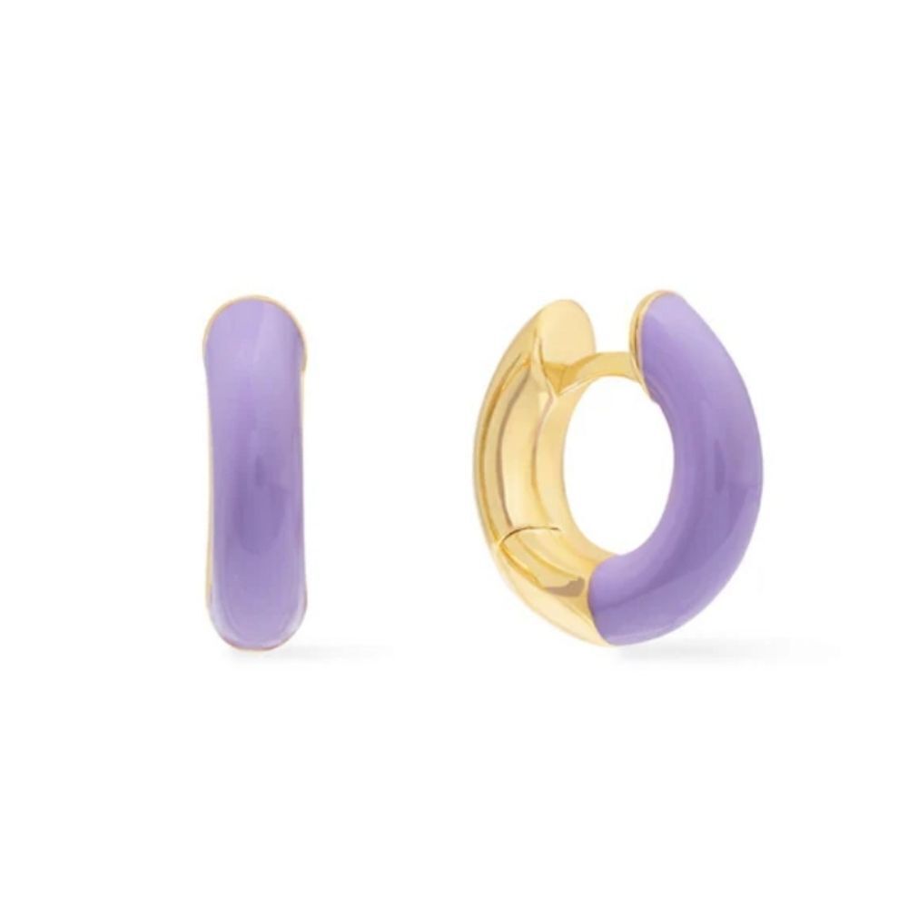 Modcloth Lavender Enamel Aure Gold Huggie Hoop Earrings 24$
